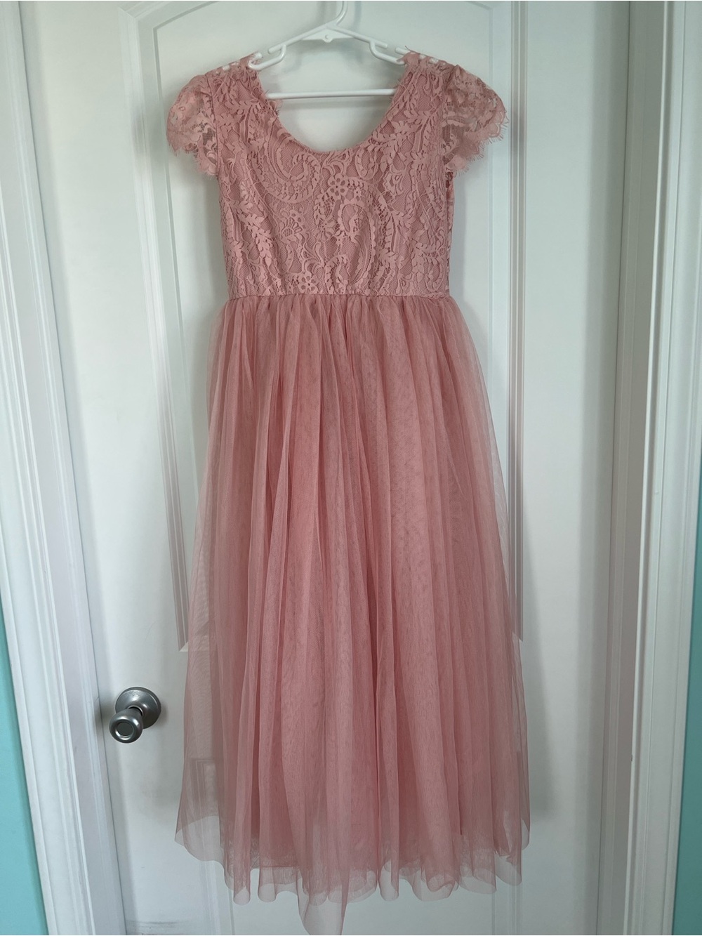 Girls Dusty Rose Lace & Tulle Dress